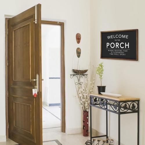 23.6x15.7 Welcome to Our Porch Sign | Wooden Large Front Back Porch Wall Decor, Outdoor Patio Hanging Art, Black and White Farmhouse Decoration for Home