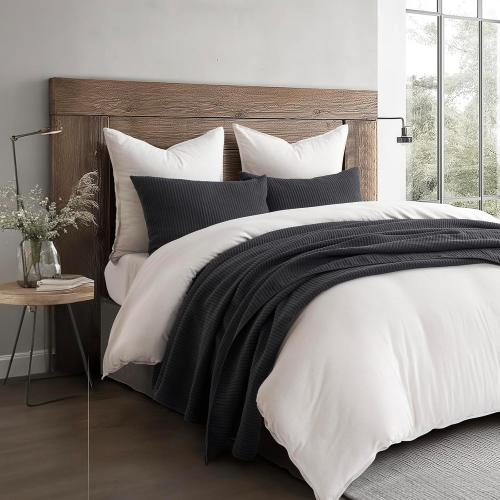 EVERGRACEHOME Cotton Coverlet Set King Size 3 Pieces, Lightweight Soft Ribbed Matelassé Bedspread Quilt Set, Cozy Oversized Quilted Bedding Set with 2 Pillow Shams for All Seasons, Washed Grey/Black