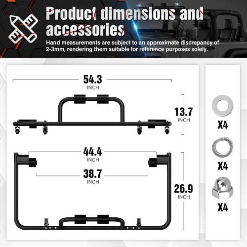 Adjustable Hard Top Carrier Hardtop Storage Cart Compatible with 1976-2025 Jeep Wrangler JK JL YJ TJ JKU JLU Unlimited and Newer Jeep Wrangler CJ-7 Sliding Bracket Rack Movable, 2/4 Door-Black
