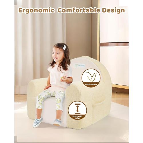Toddler Chair, Comfy Foam Kids Couch with Soft Velvet Cover, Toddler Couch for Gaming and Studying, Kids Sofa That Fits Nicely with Any Modern Decor, Beige