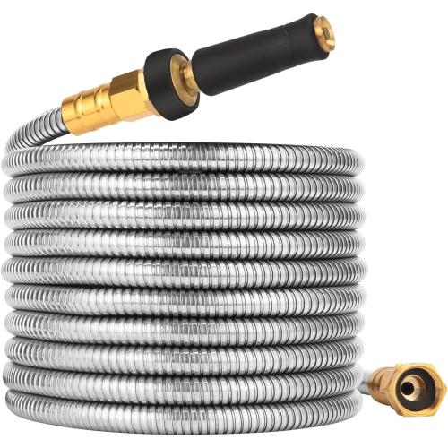 Expandable Metal Garden Hose 50 FT - 304 Stainless Steel Water Hose 50 FT - Lightweight non Kinking Flexible Garden Hose, no Bite