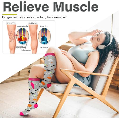 Set of 3 Plus Size Diu Life 3 Pairs Plus Size Compression Socks for Women and Men Wide Calf Extra Knee High Support for Circulation