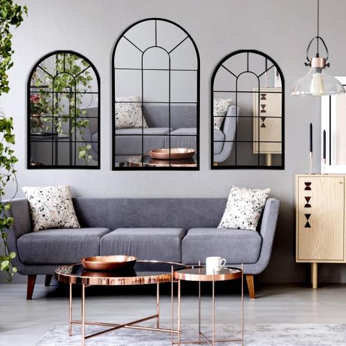 HQiJun Black Arched Window Mirror, Farmhouse Decorative Wall Mirrors for Living Room, Bedroom, Entryway, Bathroom Vanity, Fireplace Mantel, Window Pane Mirror Wall Decor (Black, 31.5 x 20 x1)