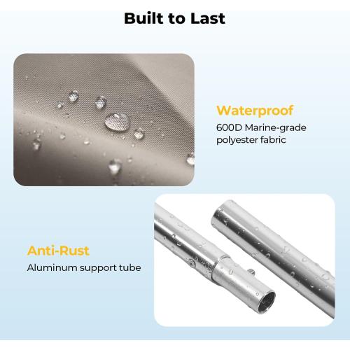 BougeRV 200W Solar Bimini Top for Boats 3-4 Bow 24V 600D Canopy | Marine solar panels bimini tops for boats,24V 25% efficient flexible panel with waterproof canopy and rear support poles