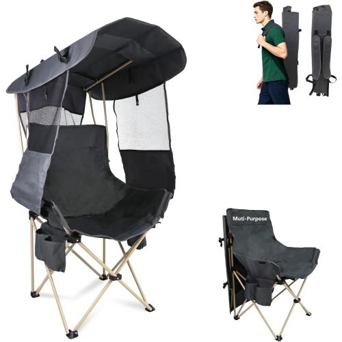 Folding Camping Chairs Canopy Outdoor: Sports Portable Beach Chair with Canopy-Lawn Beach Chairs with Umbrella for Adults-Camping Chair with Shade for Fishing Camp Heavy Duty (Regular, Grey)