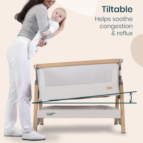 Tutti Bambini CoZee® 2-in-1 Baby Bassinet & Bedside Sleeper - Fast-Folding Bedside Bassinet, Baby Crib with 6 Mattress Heights & Breathable Mesh Window, Mattress Included, 0-6 Months (Silver & Oak) ‼️color different and mattress not included‼️