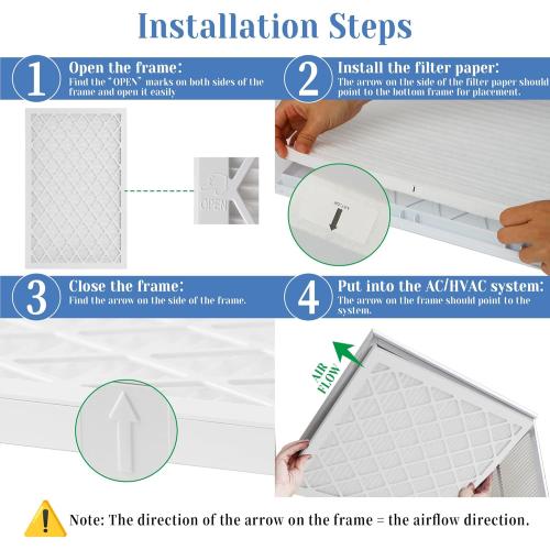 16x20x1 MERV 11 Air Filter, Quality AC/HVAC Furnace Filter，1 Reusable ABS Frame   4 Pack Replaceable Filter Media，Breathe Fresher and Cost-effective