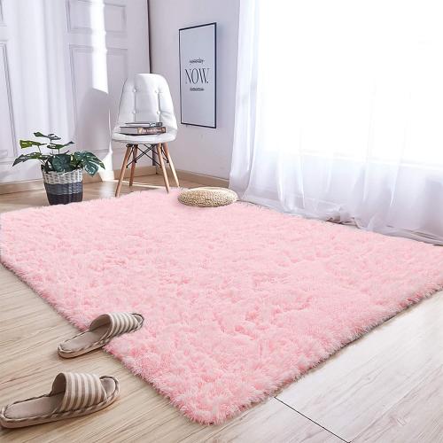 Andecor Soft Fluffy Bedroom Rugs, 4 x 6 Feet Indoor Shaggy Plush Area Rug for Boys Girls Kids Baby College Dorm Living Room Home Decor Floor Carpet, Pink