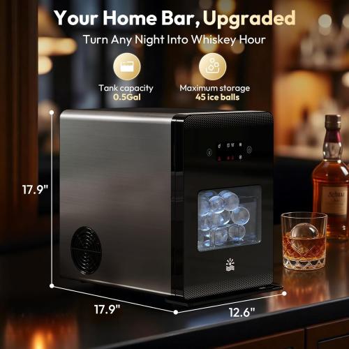 2'' Clear Ice Ball Maker – 4 Ice Spheres in 35min, 144 pcs/Day, Auto&Manual Fill, Fast Ice Machine with LCD Touch Panel, Self-Cleaning, Quiet Home & Bar Ice for Whiskey Bourbon Parties