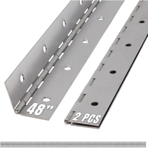 48 Inch Silver Heavy Duty Piano Hinge Continuous Stainless Steel 304 (2-Pack), Surface Mount Cabinet Hinges Silver 48x2 for Industrial Equipment, Commercial Display & Large Access Panel