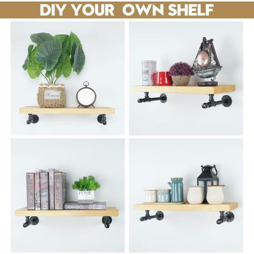 AddGrace 6 Pack Pipe Shelf Brackets 6 inches, DIY Industrial Floating Shelf Brackets Heavy Duty, Decorative Vintage Look Rustic Shelf Brackets, Wall Mounted Anti-Rust Shelf Supports