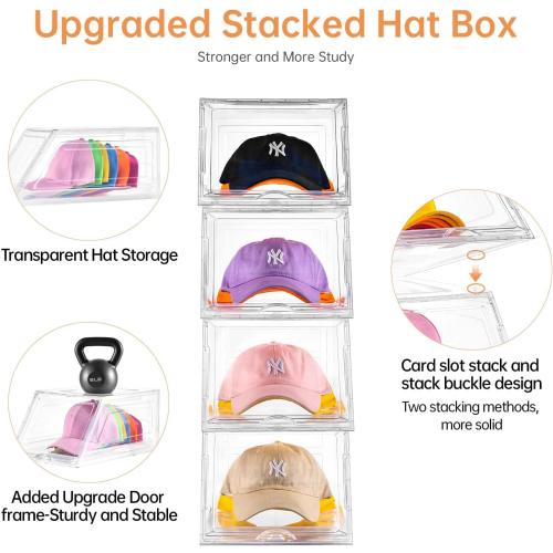 2 Pack Hat Organizer for Baseball Caps,Large Clear Cap Organizer with Drawer,Hats Holder Box for Closet with Sliding Tray,Stackable Hat Rack Display Case,Multi-use Hat Case for Caps,Each Holds 12 Hats