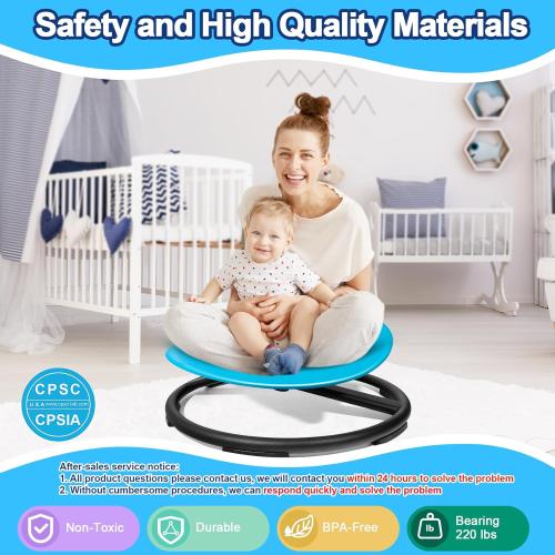 Sensory Spinning Chair for Autistic Kids, Sensory Room Must Haves Sensory Swivel Chair, Sit and Spin Autism Toys for Kids, Training Body Coordination, Metal Base, Non-Slip Design, Blue