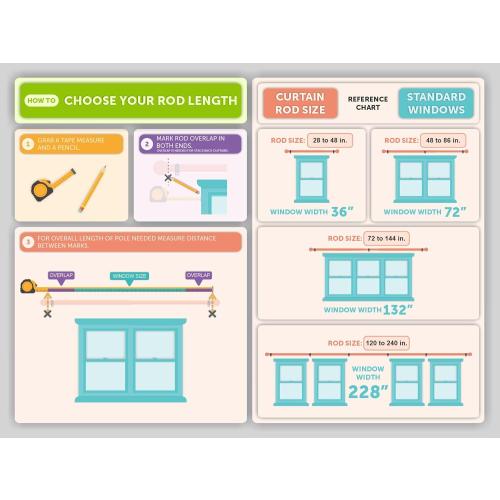 Ivilon Curtain Rods for Windows - Long End Cap Design, 1 inch Diameter, Telescoping Adjustable Curtain Rod, 72 to 144 Inches. Color Black