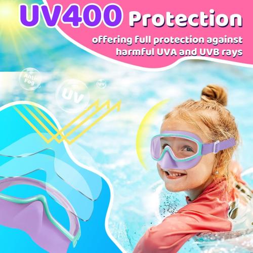 Vvinca Kids Goggles with Nose Cover Comfort Fabric Strap,Wide View Diving Mask Anti-Fog UV Swimming Goggles for Kids 3-12