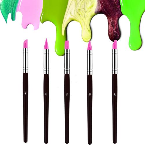Professional Silicone Rubber Tip Paint Pens Brushes, 5pcs Silicone Paint Brush, Flexible Clay Sculpture Tools（Size 8）