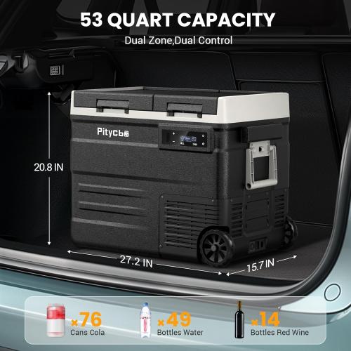 Car Refrigerator 12v Portable Fridge for Car, Auto 53 Quart Dual Zone Freezer Compressor Cooler, -4℉—68℉ 12/24V DC 100~240 Volt AC for Truck, Camping, Travel, Vehicles, RV