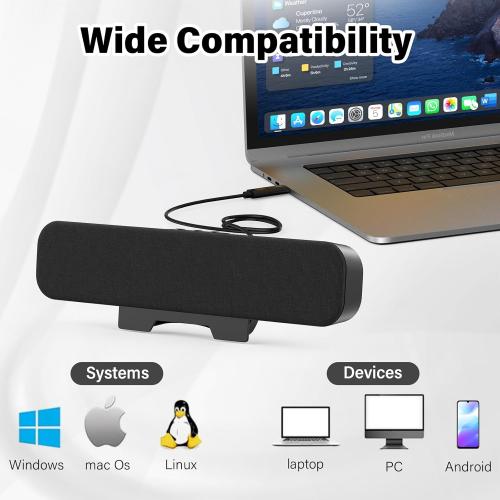 Computer Speakers for Desktop Pc, Monitor Speakers for Laptop,Pc Speakers with Loud Sound,Volume Control Easily Clamps to Monitors(USB-C to USB Adapter Included) (Black)