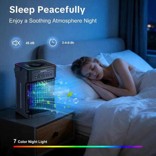 Portable Air Conditioners, 2026 Upgraded 4-IN-1 Quiet Portable AC Unit with Remote, 1100ML Tank Evaporative Air Cooler, 7 Color Light Personal Mini Air Conditioner