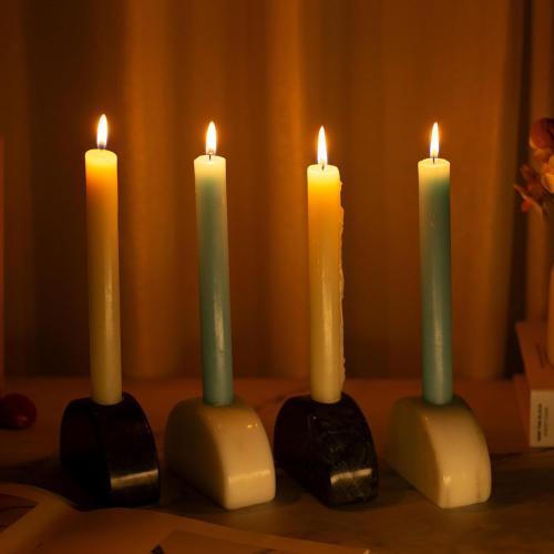 Set of 2 Candle Holder, Natural Marble Candle Stick Holder, Heavy Candlestick Holders - Semi-Circular Modern Home Decor(2White)