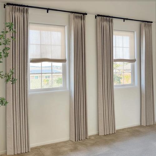 100% Blackout Shield Linen Look Textured Pinch Pleated Curtains Blackout Drapes 90 Inch Long 2 Panels Set, Faux Linen Blackout Curtains for Bedroom & Living Room, 40 W x 90 L, Dark Faux Linen