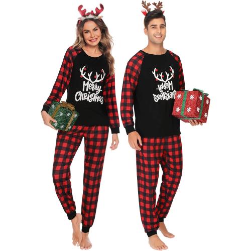 Size Large SWOMOG Christmas Matching Couple Pajamas Sets Family Xmas Jammies Casual Long-Sleeve Sleepwear Sets Festival PJ Set