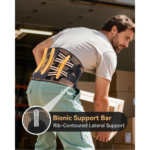 Copper-Infused Back Brace for Men Lower Back Pain Relief [Medical-Grade & Stronger Support] Lumbar Support Belt with Support System for Women - Back Support Brace for Heavy Lifting and Work