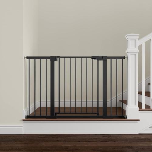 Baby Gate Extra Wide, 29.5-51'' Pressure Mounted Dog Gate with Walk Thru Door, Auto Close Pet Gate for House, Stairs, Doorways,Black