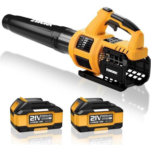 EWORK Cordless Leaf Blower, 21V Electric Handheld Blower with 2X 3.0Ah Batteries & Fast Charger, 550CFM 150MPH Lightweight 3.2Lbs for Lawn Care Yard Patio Cleaning - Yellow
