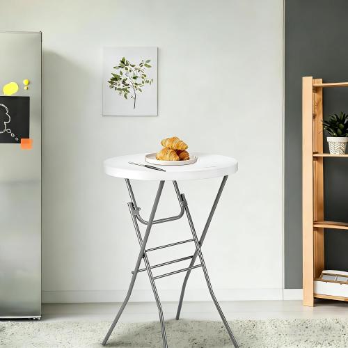 2PCS Cocktail Table 28in Folding Round High Top Indoor Outdoor with Removable Legs, Tall Bistro Foldable Bar Height Table for Parties, Patio, Backyard, Dining, Wedding, White