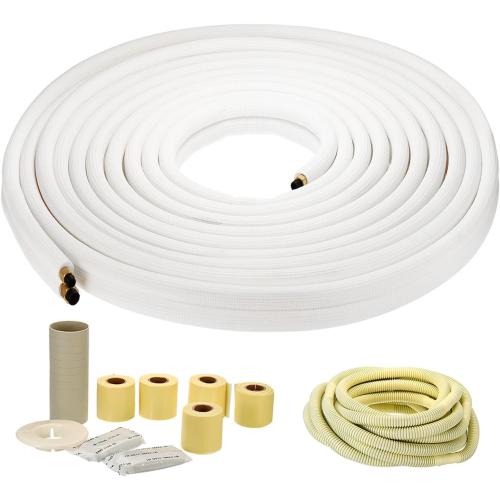 PATIKIL 50 Ft Mini Split Line Set, 1/4 & 3/8 OD Air Conditioner Copper Tubing Pipes Extension Set with Nuts Thickened PE Insulated for Mini Split Air Conditioner HVAC or Heat Pump System