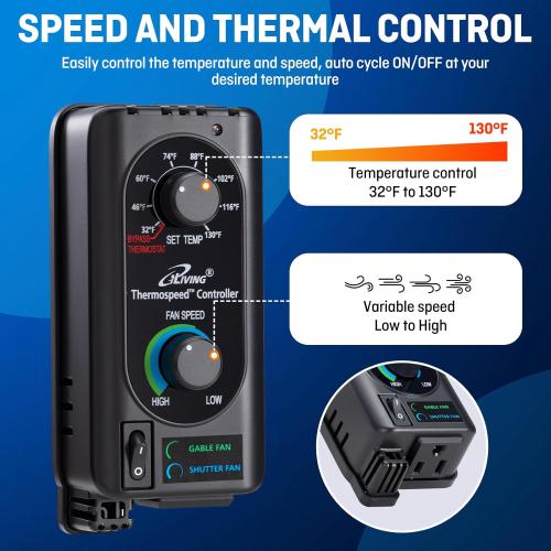 iLIVING 12 Wall Mounted Shutter Exhaust Fan, Automatic Shutter, with Thermostat and Variable Speed controller, 0.6A, 960 CFM, 1400 SQF Coverage Area Silver (ILG8SF12V-ST)