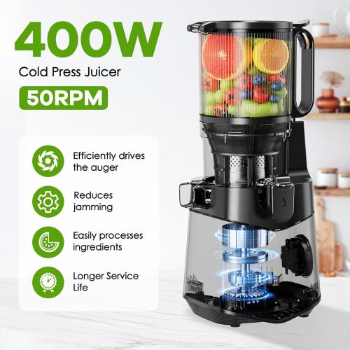 Cold Press Juicer, 5.8 Wide Feed Chute Juice Extractor Machine with 400W, High Juice Yield, Slow Masticating Juicer for Whole Vegetables & Fruits, Dark Grey