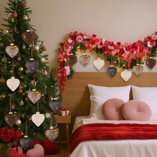 12 Pcs Neutral Valentine's Day Heart Ornaments 3.54 Inch Rustic Plastic Brown Heart Ornament Shatterproof Farmhouse Primitive Antique Modern Valentines Day Decor for Christmas Tree Home Decor