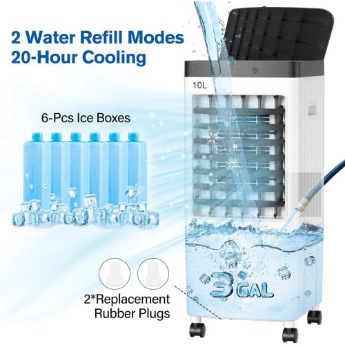 Evaporative Air Cooler, Swamp Cooler with 3 Gal Water Tank, 20H Cooling Time Swamp Cooler Air Conditioner, 80°oscillation,Portable Cooling Fan for Office/Room/Garage/Kitchen