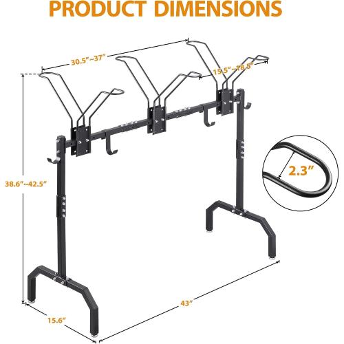 Cycle Storage Organizer Rack for 3 Bikes, Portable Bicycle Parking Rack with 4 Hooks, Bikes Floor Stand for Garage/Home/Indoor/Outdoor Use