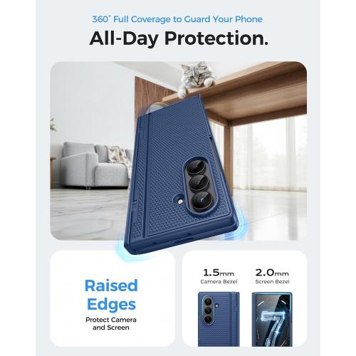 for Samsung Galaxy Z Fold 7 Case with Stand, Front Privacy Screen Protector, Hinge Protection, Slim Rugged Hard Shockproof Cover, Full Body Protective Phone Case for Samsung Z Fold7 2025, Blue