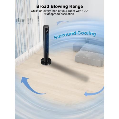 46 Tower Fan With Remote, 28ft/s Fan for Bedroom with 24 H Timer, 120° Oscillating Fan with 3 Speeds, 3 Modes, Portable Standing Bladeless Fans that Blow Cold Air for Room Home Office