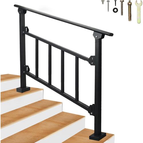 Upgrade 4 Steps Black Handrail & Indoor Stair Railing Kit, Fence & Rail Hand Rails for Outdoor Steps for Seniors for Porch Railing & Deck Hand Rail (3-4 Steps) - Set 1
