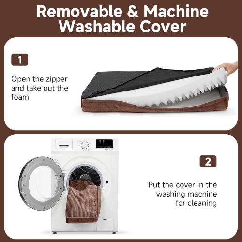 OhGeni Orthopedic Waterproof & Machine Washable Dog Bed for Medium Large Pets, Cat Mat with 25D Egg Crate Foam, Non-Slip Bottom & Removable Cover, 36 Inches(Brown)