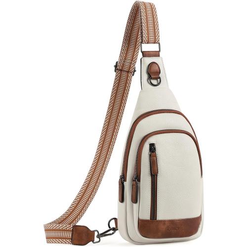 CREAM AND BROWN CLUCI Crossbody Bags for Women Men,Leather Sling Bag Cross Body Backpack for Woman Gifts for Women Birthday Unique