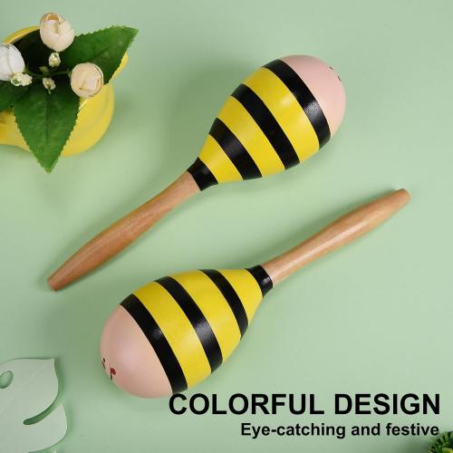 Maracas for Adults Kids, 2 Pcs 9 Inch Wooden Maraca for Party Favors, Yellow