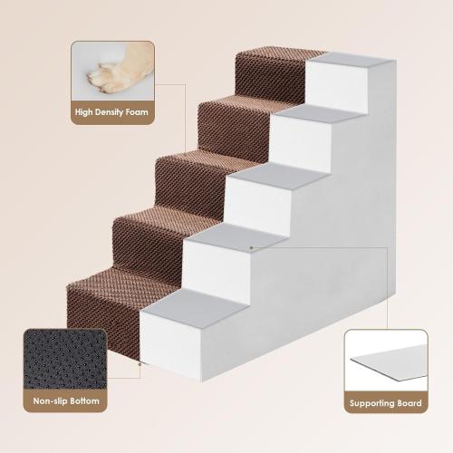 EHEYCIGA Dog Stairs for High Bed 22.5 H, 5-Step Dog Steps for Bed, Pet Steps for Small Dogs and Cats, Non-Slip Balanced Pet Ramp Indoor, Brown