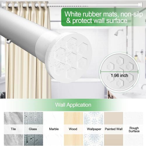 Tension Curtain Rod,43-102 Inch Shower Rod No Drilling,Shower Curtain Rods Spring Tension Rod Non-Slip - Heavy Duty Adjustable Curtain Rod,Shower Rods for Bathroom Windows Doorway,Matte White