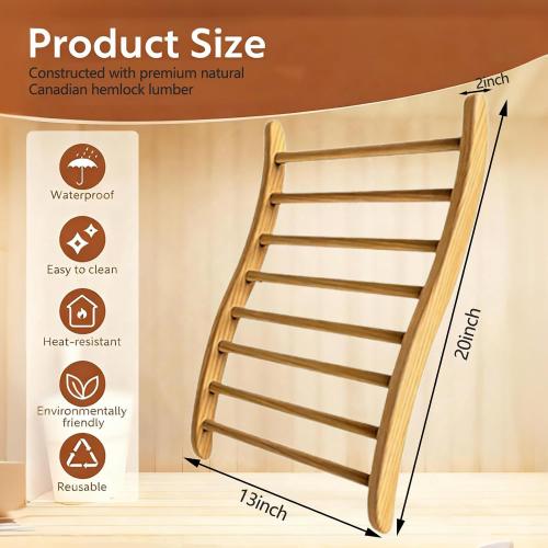 Loyly Accessories Wooden Ergonomic Backrest Slip-Resistant Comfortable S-Shaped Design Sauna Chair with Backrest, Sauna Accessories for Any Barrel or Infrared Sauna