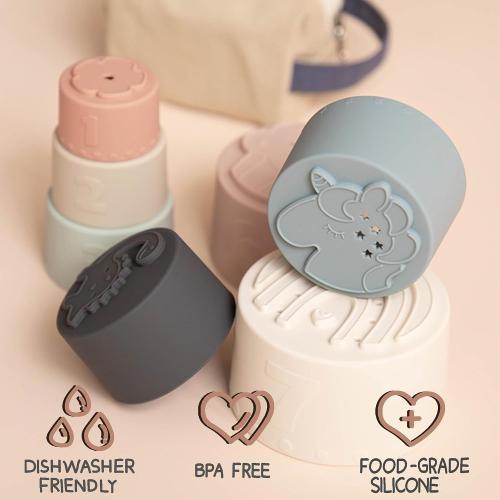 Moonkie Stacking Cups Toy, Fun Educational Baby Toys Silicone Soft Teething Toy, Age 6  Months, 7 Piece Set