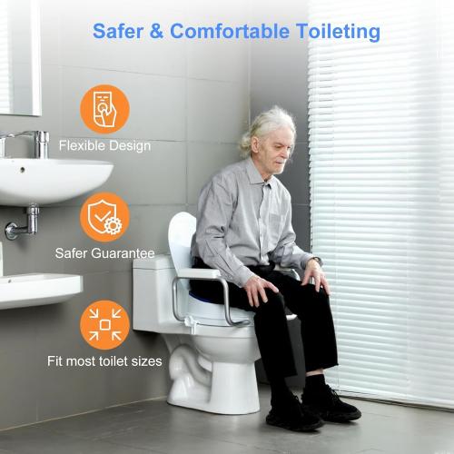 Toilet Seat Risers for Seniors,Adjustable Anti-Silp Handles & Thickened Cushion, Options for Elderly Handicap Medical Hip Replacement Surgery Lift,300 lbs, Easy Clean,Blue