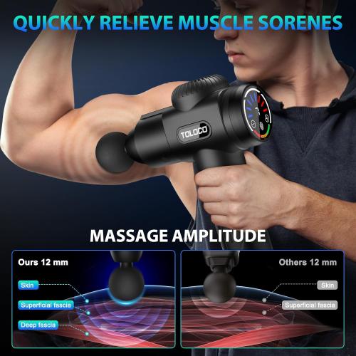 Black TOLOCO Massage Gun, Deep Tissue Back Massage for Athletes for Pain Relief, Percussion Massager with 10 Massages Heads & Silent Brushless Motor, Gifts for Fathers Day, Black