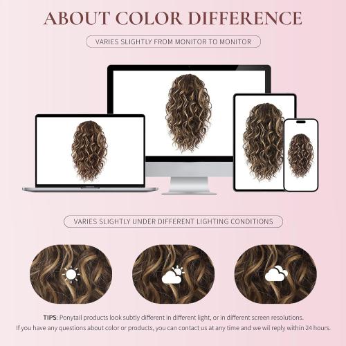12 Inch Curly Ponytail Extension - Clip in Ponytail Hair Extensions, Natural Claw Clip Ponytail Extension, Synthetic Clip on Ponytails for Women (Color: Chestnut Brown with Blonde Highlights)