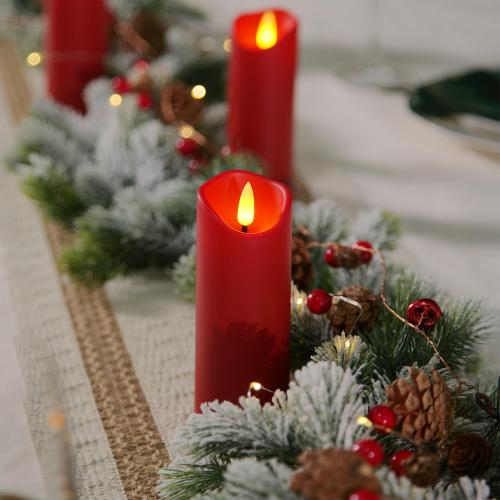 Homemory Christmas Flameless Candles, Battery Operated Candles with Remote Timers, Electric Fake Candles for Home, Christmas Decoration, Made of Plastic, Red/Burgundy, Set of 9